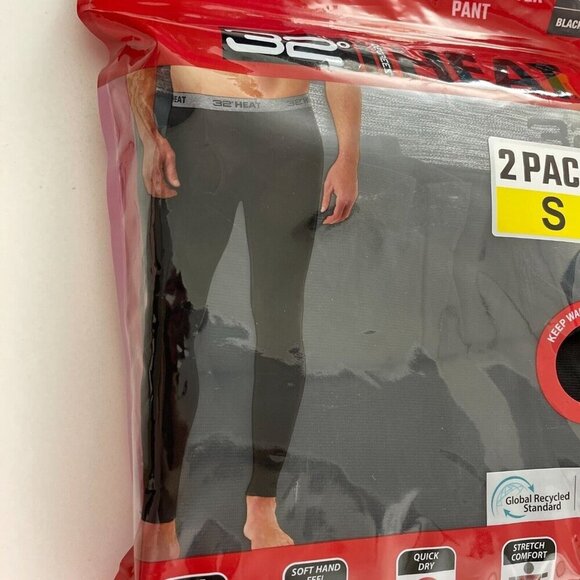 NEW 32 Degrees Heat Mens S 2 Pack Base Layer Pant S Black Soft Quick Dry - Picture 3 of 8